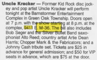 Barnstormer Entertainment Complex - Oct 2008 Concert Announcement